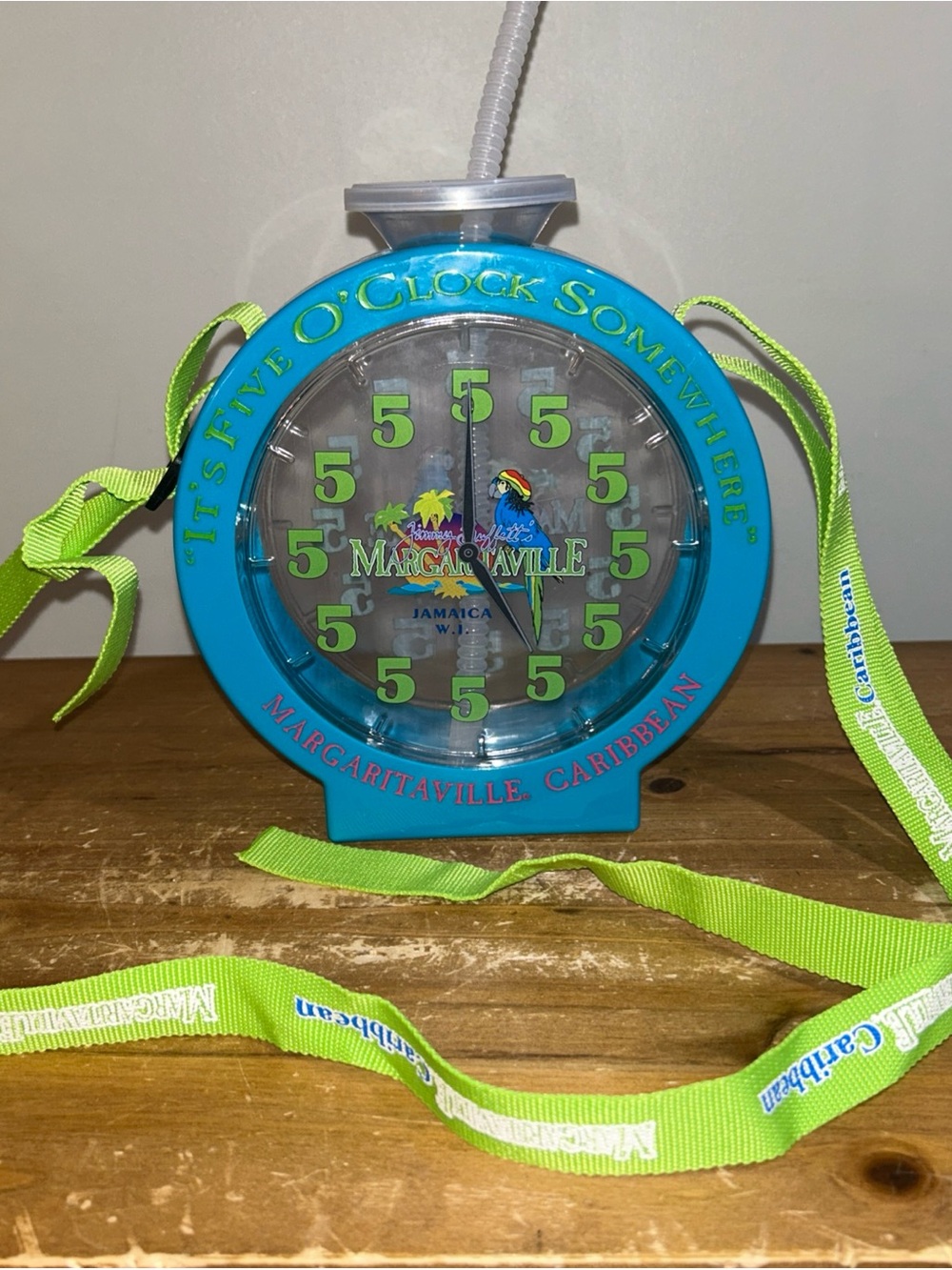 Margaritaville “it’s 5 o’clock somewhere” Clock-Face Novelty Cup with Lime Strap - Picture 5 of 9